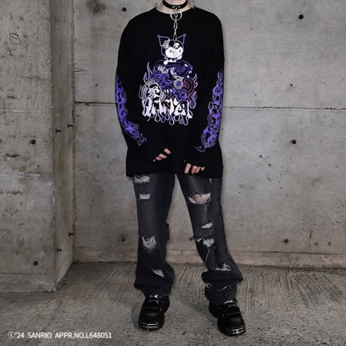 『サンリオキャラクターズ』QOOZA×Kuromi×東京13零式 / クロミトリプルコラボ L/S TEE BLK