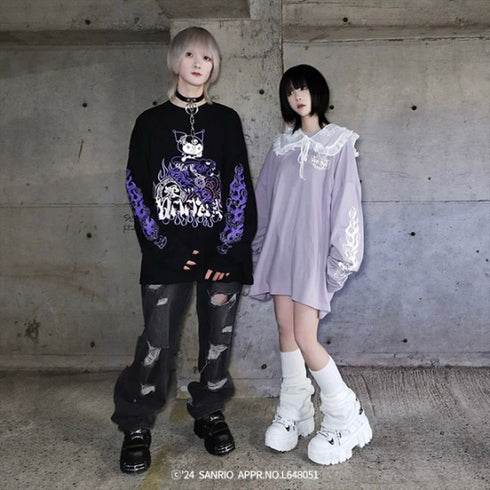 『サンリオキャラクターズ』QOOZA×Kuromi×東京13零式 / クロミトリプルコラボ L/S TEE BLK