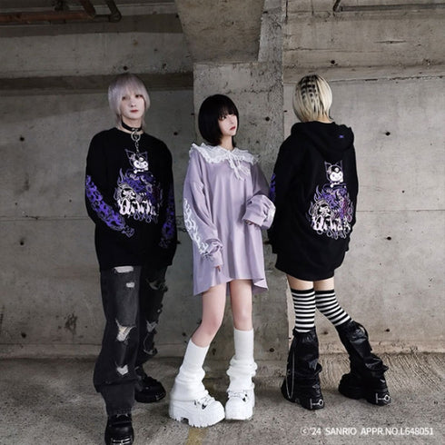 『サンリオキャラクターズ』QOOZA×Kuromi×東京13零式 / クロミトリプルコラボ L/S TEE BLK