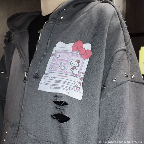 『サンリオキャラクターズ』QOOZA × HELLO KITTY / KITTYコラボパーカー〔GRY〕
