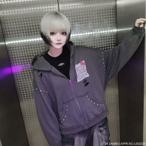 『サンリオキャラクターズ』QOOZA × HELLO KITTY / KITTYコラボパーカー〔GRY〕