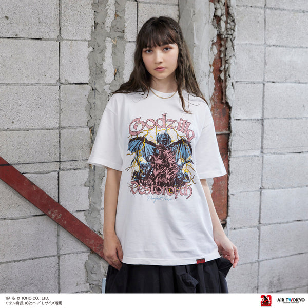 『ゴジラVデストロイア』30周年 シーンイラストTシャツ 6(ゴジラ&デストロイア)ホワイト