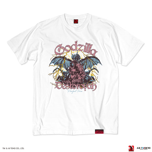 『ゴジラVデストロイア』30周年 シーンイラストTシャツ 6(ゴジラ&デストロイア)ホワイト