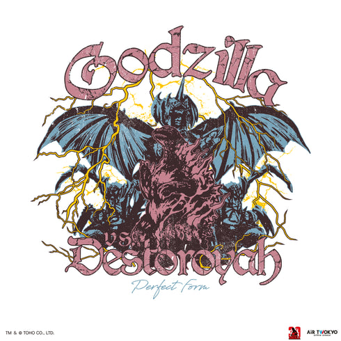 『ゴジラVデストロイア』30周年 シーンイラストTシャツ 6(ゴジラ&デストロイア)ホワイト