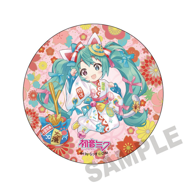 『初音ミク×招き猫』メガ缶バッジスタンド 初音ミク白猫 Art by らっす