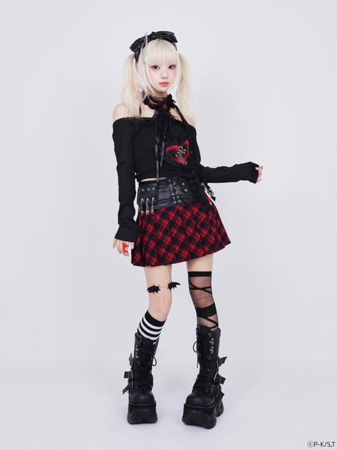 『しゅごキャラ!』QOOZA × しゅごキャラ! / チャーム付きレザーチェックスカート〔日奈森あむモデル〕