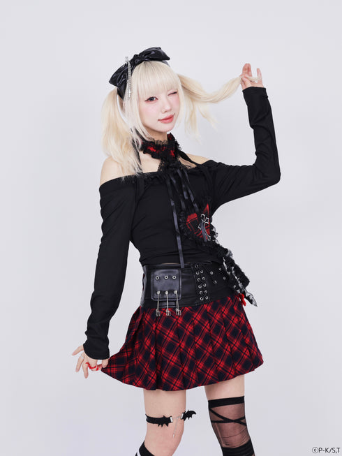 『しゅごキャラ!』QOOZA × しゅごキャラ! / チャーム付きレザーチェックスカート〔日奈森あむモデル〕