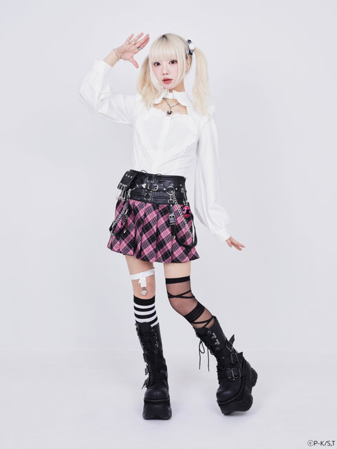 『しゅごキャラ!』QOOZA × しゅごキャラ! / チャーム付きレザーチェックスカート〔ランモデル〕