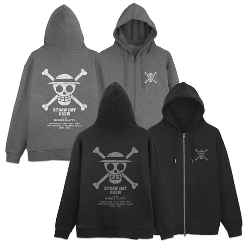 『ワンピース ONE PIECE』麦わらの一味 ジップパーカー ブラック L