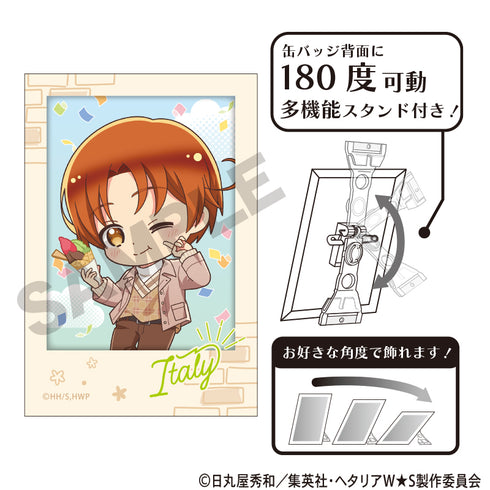 『ヘタリア World★Stars』アート缶バッジ イタリア 食べ歩きグルメ ミニキャラ