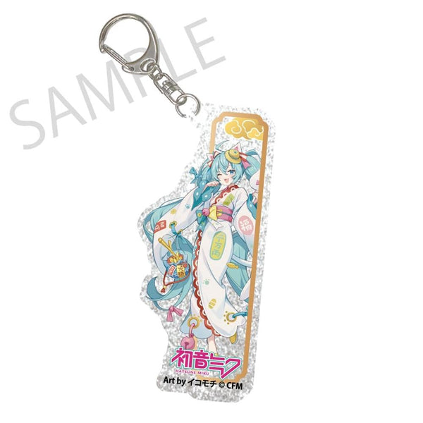 『初音ミク×招き猫×真夏の熊谷』シルバーバックアクリルキーホルダー 初音ミク 白猫 Art by イコモチ