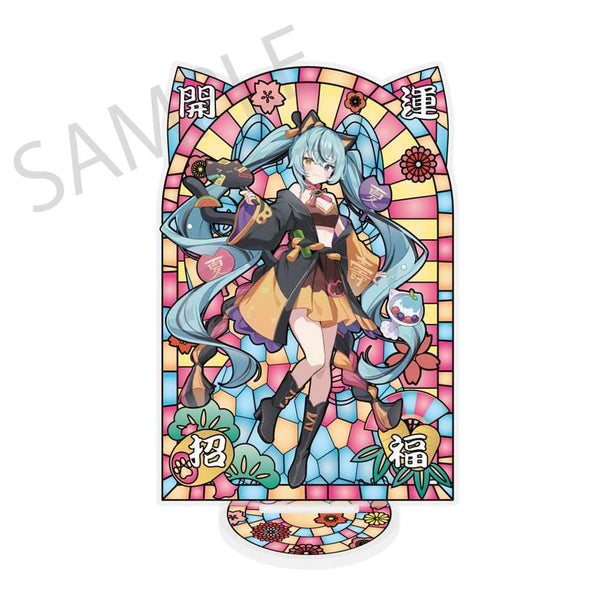 『初音ミク×招き猫×真夏の熊谷』ステンドグラス風素材加工アクリルスタンド 初音ミク 黒猫 Art by イコモチ