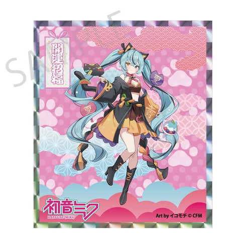 『初音ミク×招き猫×真夏の熊谷』アクリル色紙 初音ミク 黒猫 Art by イコモチ