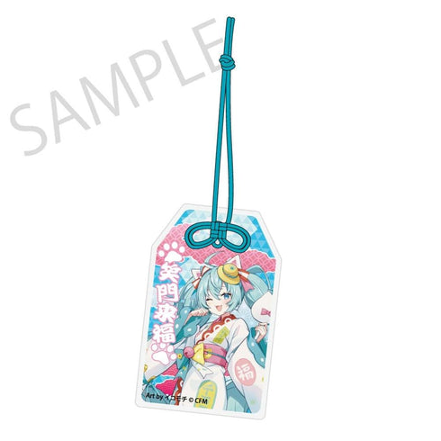『初音ミク×招き猫×真夏の熊谷』御守風アクリルさげ札 初音ミク 白猫 Art by イコモチ