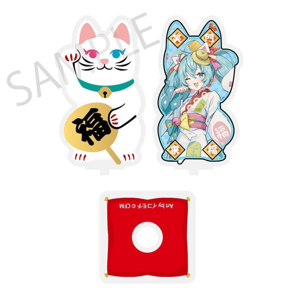 『初音ミク×招き猫×真夏の熊谷』まわるダイカットアクリルスタンド 初音ミク 白猫 Art by イコモチ