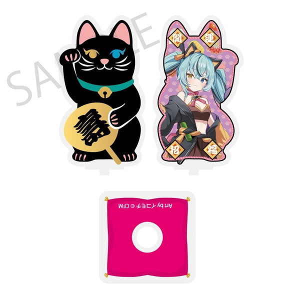『初音ミク×招き猫×真夏の熊谷』まわるダイカットアクリルスタンド 初音ミク 黒猫 Art by イコモチ