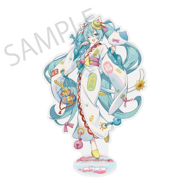 『初音ミク×招き猫×真夏の熊谷』ダイカットビッグアクリルスタンド 初音ミク 白 Art by イコモチ