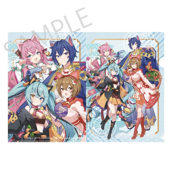 『初音ミク×招き猫×真夏の熊谷』クリアファイル 初音ミク 黒猫 / 巡音ルカ / MEIKO / KAITO Art by イコモチ