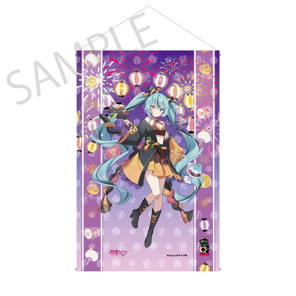 『初音ミク×招き猫×真夏の熊谷』タペストリー 初音ミク 黒猫 Art by イコモチ