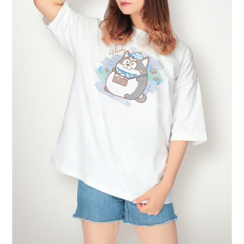 『松犬』ハスキー Ani-Art aqua label BIGシルエットTシャツユニセックス【202503再販】