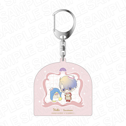『夢職人と忘れじの黒い妖精×サンリオキャラクターズ』 ホログラムキーホルダー フォルクス×タキシードサム