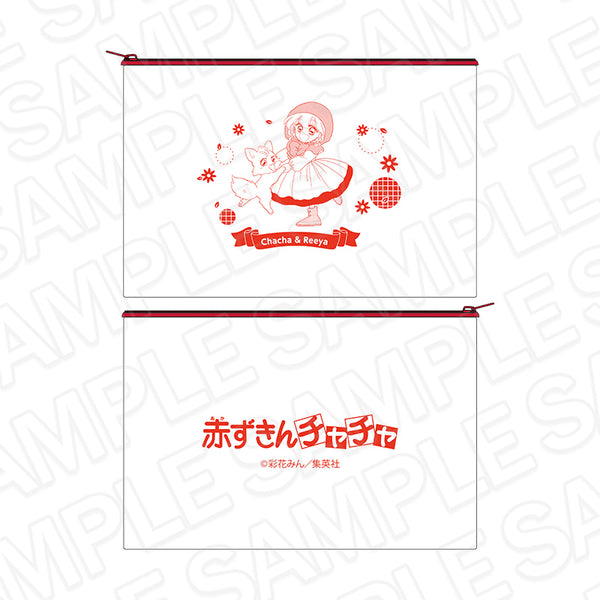 "Little Red Riding Hood Chacha" Canvas Flat Pouch: Ribon 70th Anniversary CAFE