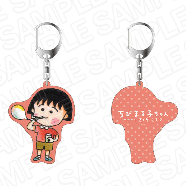 "Chibi Maruko-chan" Double-Sided Keychain: Ribbon 70th Anniversary CAFE