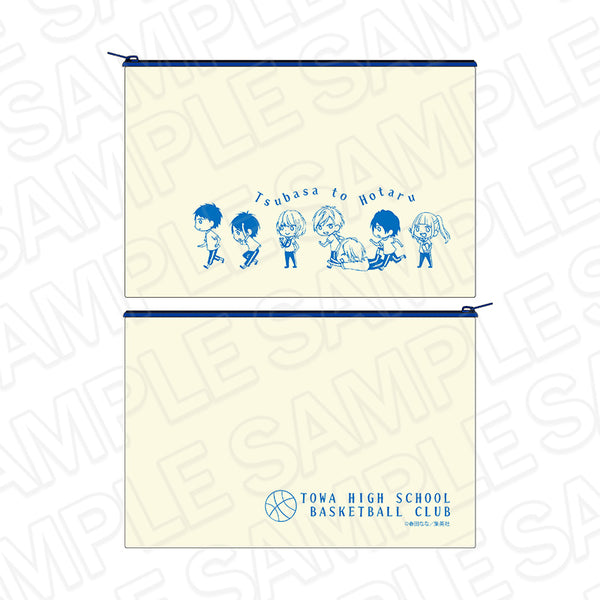 "Tsubasa and Hotaru" Canvas Flat Pouch: Ribbon 70th Anniversary CAFE