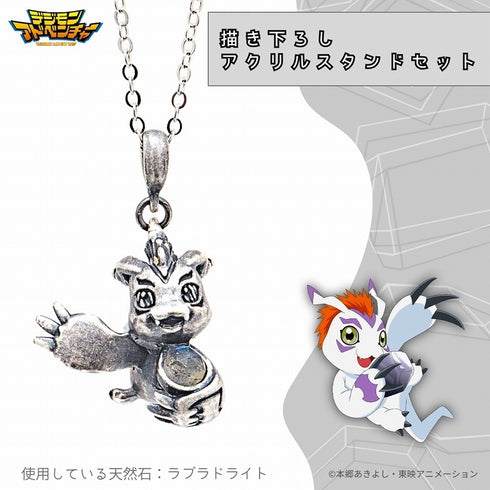"Digimon Adventure" Natural Stone Necklace & Gomamon Original Art Acrylic Stand Set