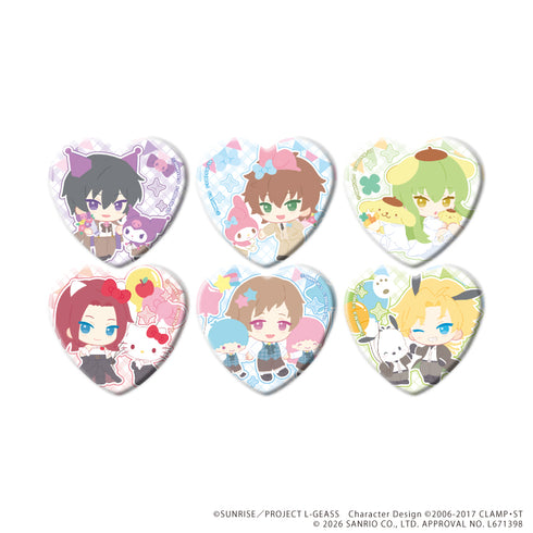 『コードギアス×サンリオキャラクターズ』ハート型缶バッジ01/コンプリートセット(全6種)(コラボイラスト)