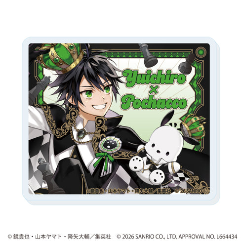 『終わりのセラフ×サンリオキャラクターズ』アクリルプレートバッジ01/百夜優一郎×ポチャッコ(コラボイラスト)