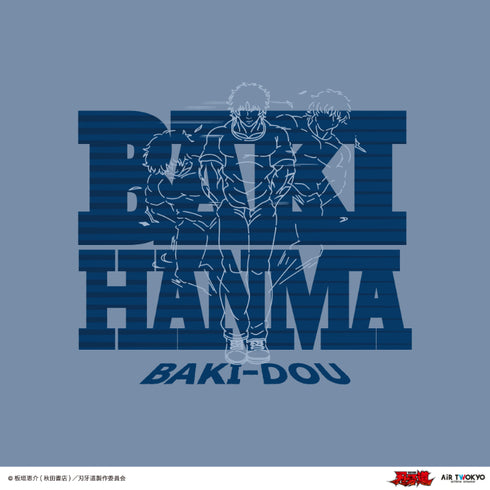 "Baki-do" Scene Illustration T-Shirt 1 (Spending the Whole Day in Martial Arts) Cement Blue