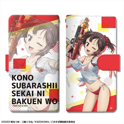 『この素晴らしい世界に爆焔を!』ブックスタイルスマホケース Lサイズ デザイン01(めぐみん/Tシャツ水着Ver.)【描き下ろし】【202406再販】