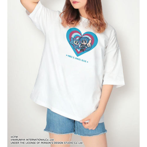 『初音ミク』ANGEL BLUEコラボ 描き起こし 初音ミク&ナカムラくん BIGシルエットTシャツユニセックス【202607再販】