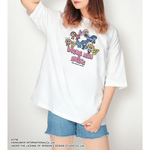 『初音ミク』ANGEL BLUEコラボ 描き起こし 集合 BIGシルエットTシャツユニセックス