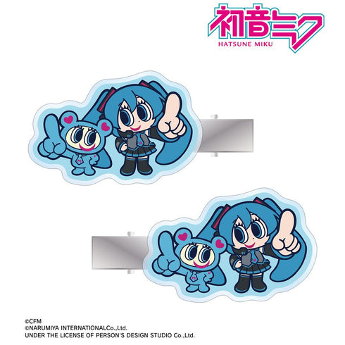 『初音ミク』ANGEL BLUEコラボ 描き起こし 初音ミク&ナカムラくん アクリルヘアクリップ2個セット
