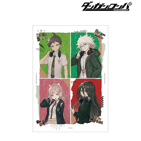 『ダンガンロンパシリーズ』lackさんイラスト 日向 創&狛枝 凪斗&七海 千秋&カムクラ イズル ヘッドフォンver. A3マット加工ポスター【202608再販】
