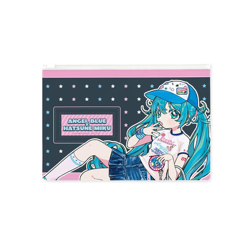『初音ミク』ANGEL BLUEコラボ 描き下ろし 初音ミク Art by 甘春わすれ ビニールフラットポーチ ver.A