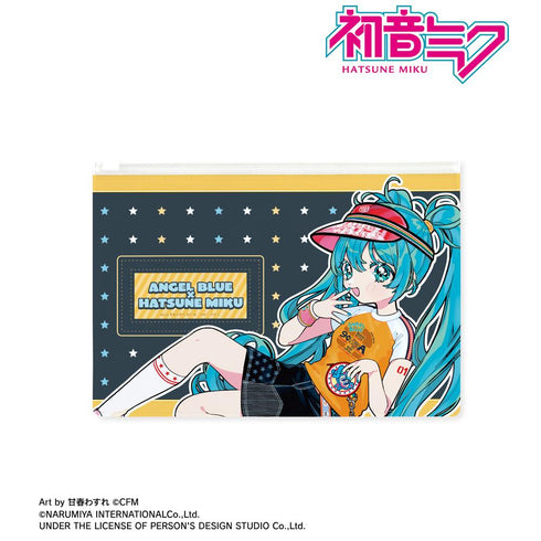 『初音ミク』ANGEL BLUEコラボ 描き下ろし 初音ミク Art by 甘春わすれ ビニールフラットポーチ ver.B