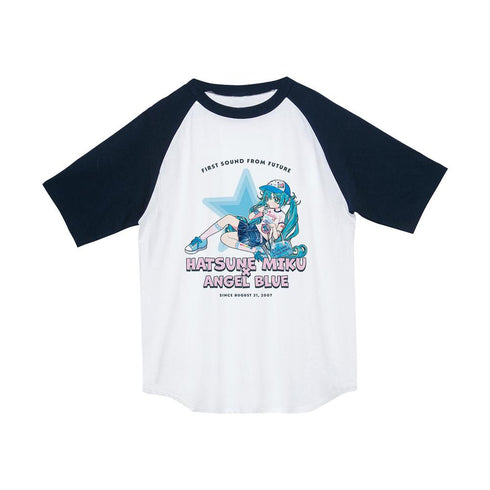 『初音ミク』ANGEL BLUEコラボ 描き下ろし 初音ミク Art by 甘春わすれ ラグランTシャツ ver.Aユニセックス