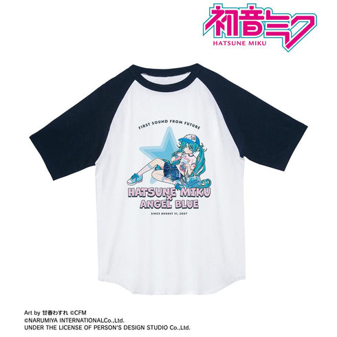 『初音ミク』ANGEL BLUEコラボ 描き下ろし 初音ミク Art by 甘春わすれ ラグランTシャツ ver.Aユニセックス