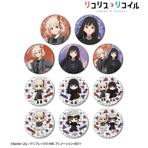 『リコリス・リコイル』meagratiaコラボ 描き下ろし&ちびキャラ トレーディンググリッター缶バッジ(単位/BOX)