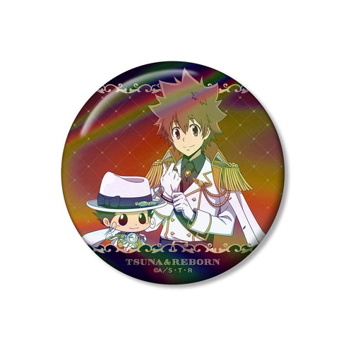 『家庭教師ヒットマンREBORN!』描き下ろし 沢田 綱吉&リボーン 白衣装ver. 75mmオーロラ缶バッジ