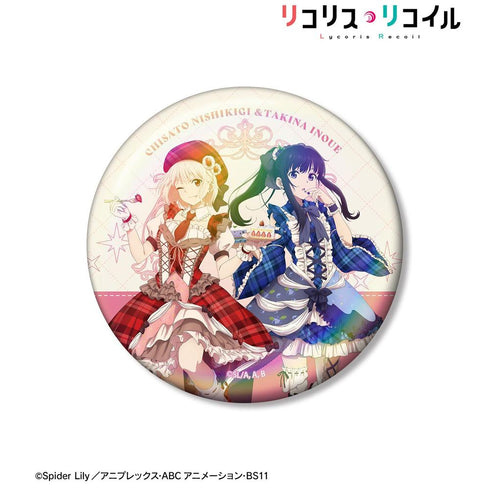 『リコリス・リコイル』描き下ろし 錦木千束&井ノ上たきな スイーツ衣装ver. 75mmオーロラ缶バッジ