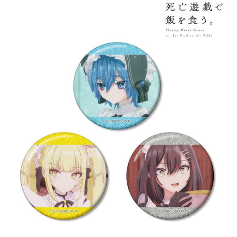 "Making a Living from Death Games" by Aoi, Kaneko, & Kurotou: Scene-themed Glitter Pin Set (3-Piece Set)