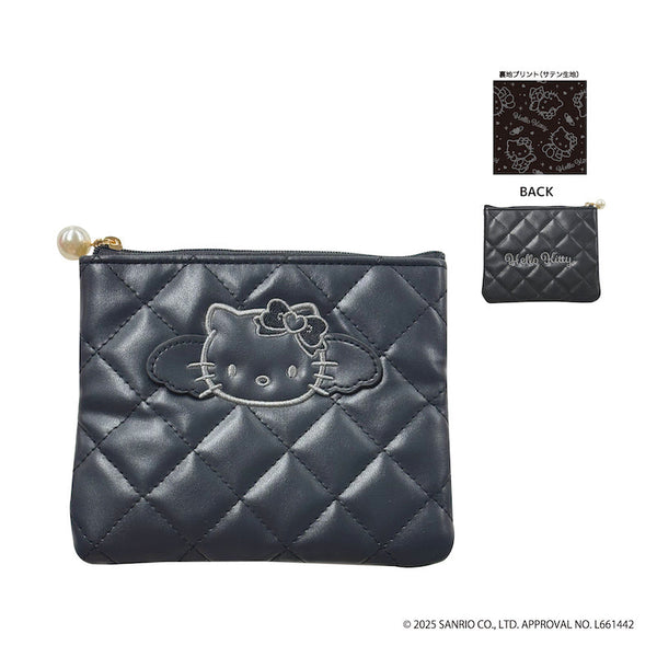 『HELLO KITTY BLACK ANGEL』ハローキティ キルティングフラットポーチ ブラック【202510再販】