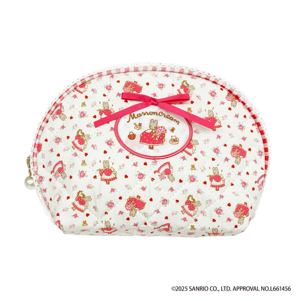 『マロンクリーム』キルティングラウンドポーチ クリーム