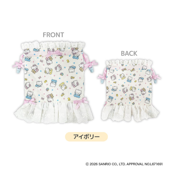 『Hello Kitty Lovely Babies♡ -ハローキティ ラブリーベイビーズ-』KT Lovely Babies レース巾着 アイボリー