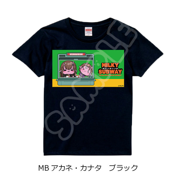 『銀河特急 ミルキー☆サブウェイ』Tシャツ(mochocho) MB アカネ・カナタ ブラック XLサイズ