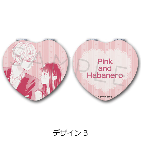 "Pink and Habanero" Compact Mirror (Heart) Design B